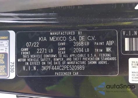 2023 Kia Forte Gt z USA, uszkodzony, nr VIN 3KPF44AC2PE520989